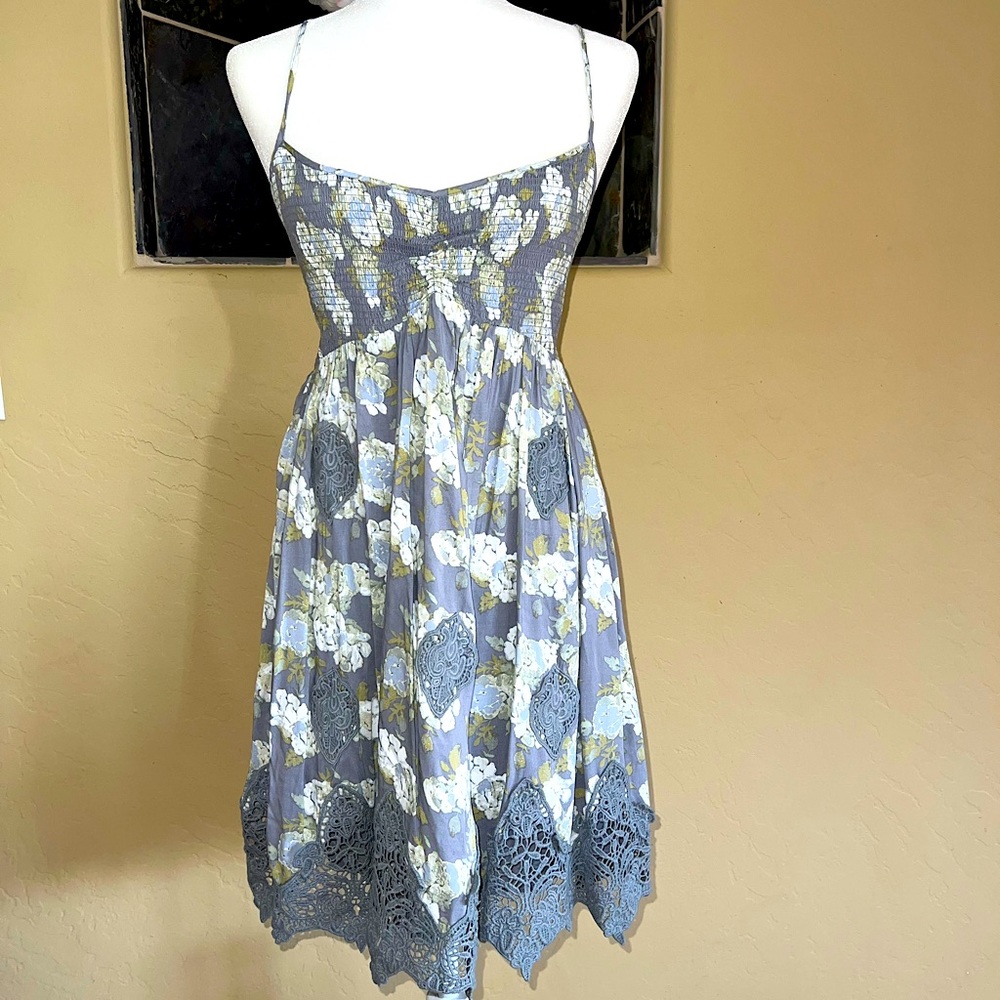 Free People Floral Print Crochet Mini Dress - Picture 1 of 11